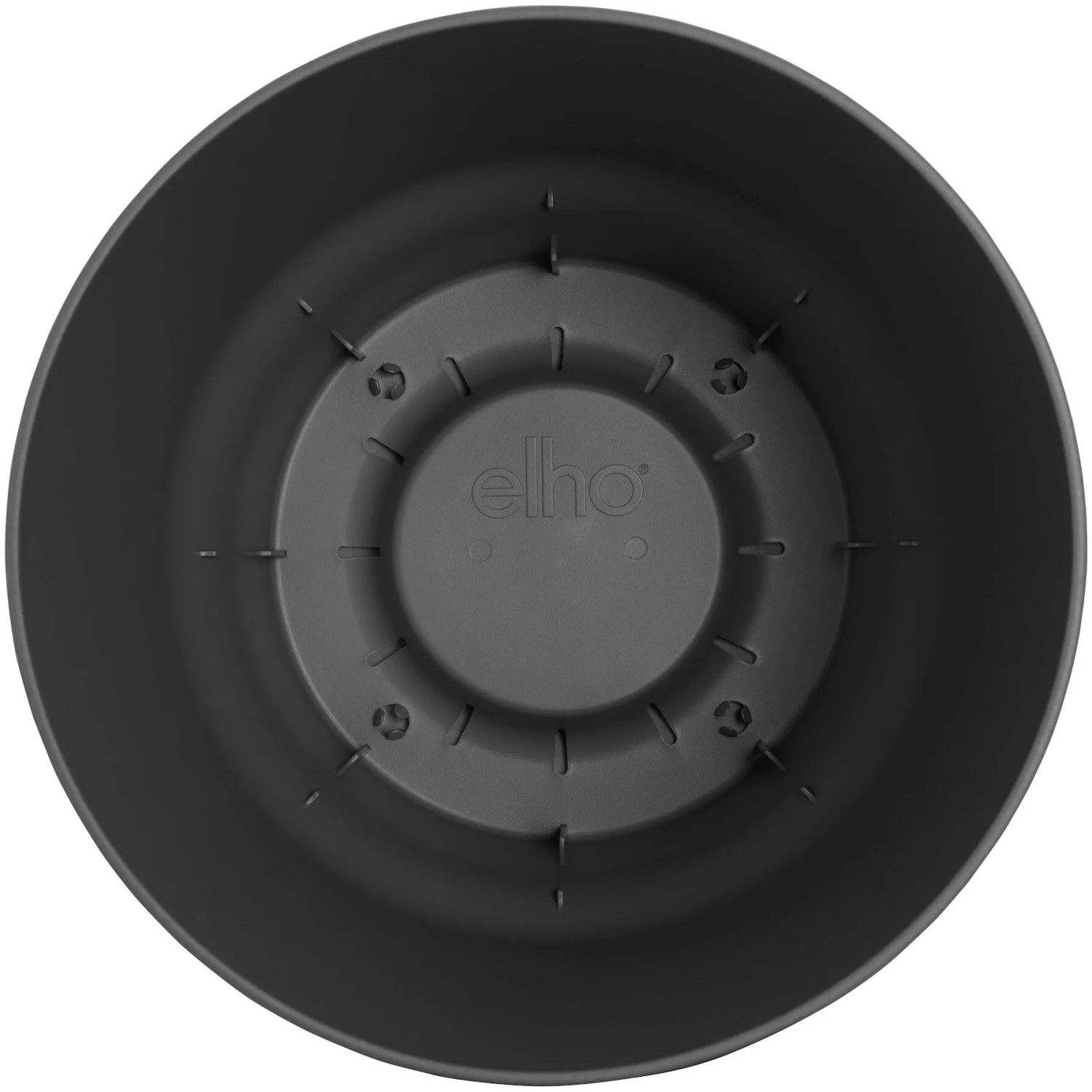 Schwarzer, runder Elho Blumentopf Greenville (18 cm) von oben.