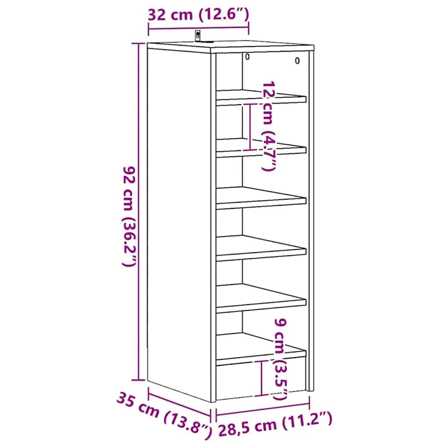 vidaXL Schuhschrank Sonoma-Eiche 31,5x35x90 cm Holzwerkstoff 809002_9