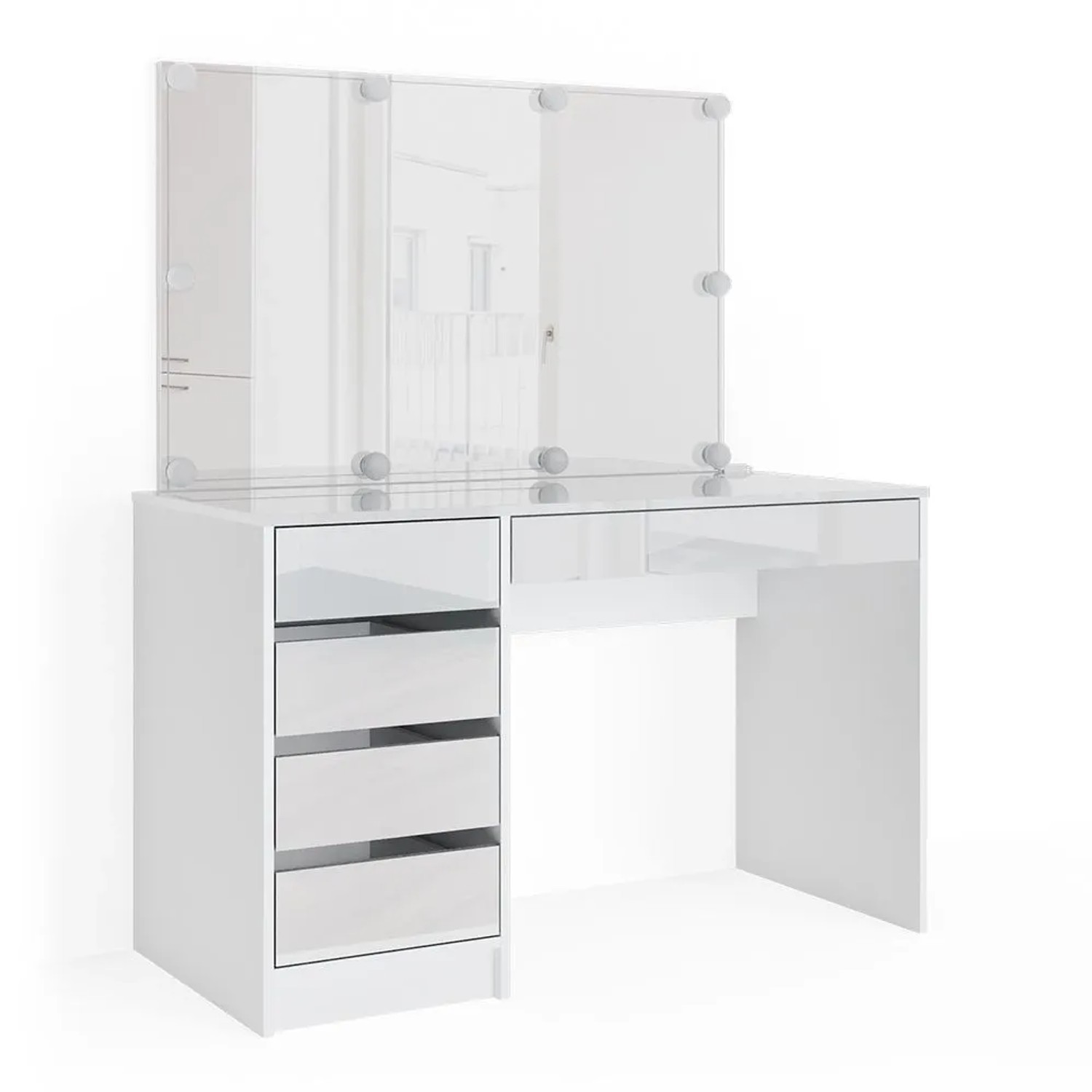 Vicco Schminktisch Sherry Weiß 120 x 145 mit Spiegel und LED-Lichterkette