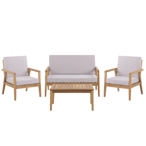 Beliani Lounge Set PALLANO in Taupe: Gartenmöbel Set mit Sofa, Sesseln und Tisch aus Akazienholz.
