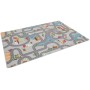 Grauer Snapstyle Kinder Straßenteppich 160x160cm mit Straßen, Häusern und Autos.