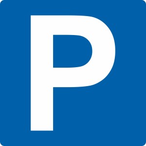 Türschild Parkplatz-P, 10x10 cm, blau-weiß, aus wetterfestem Hart-PVC.