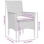 Abbildung eines beigen vidaXL Gartenstuhls aus Polyrattan mit Kissen und Maßangaben.