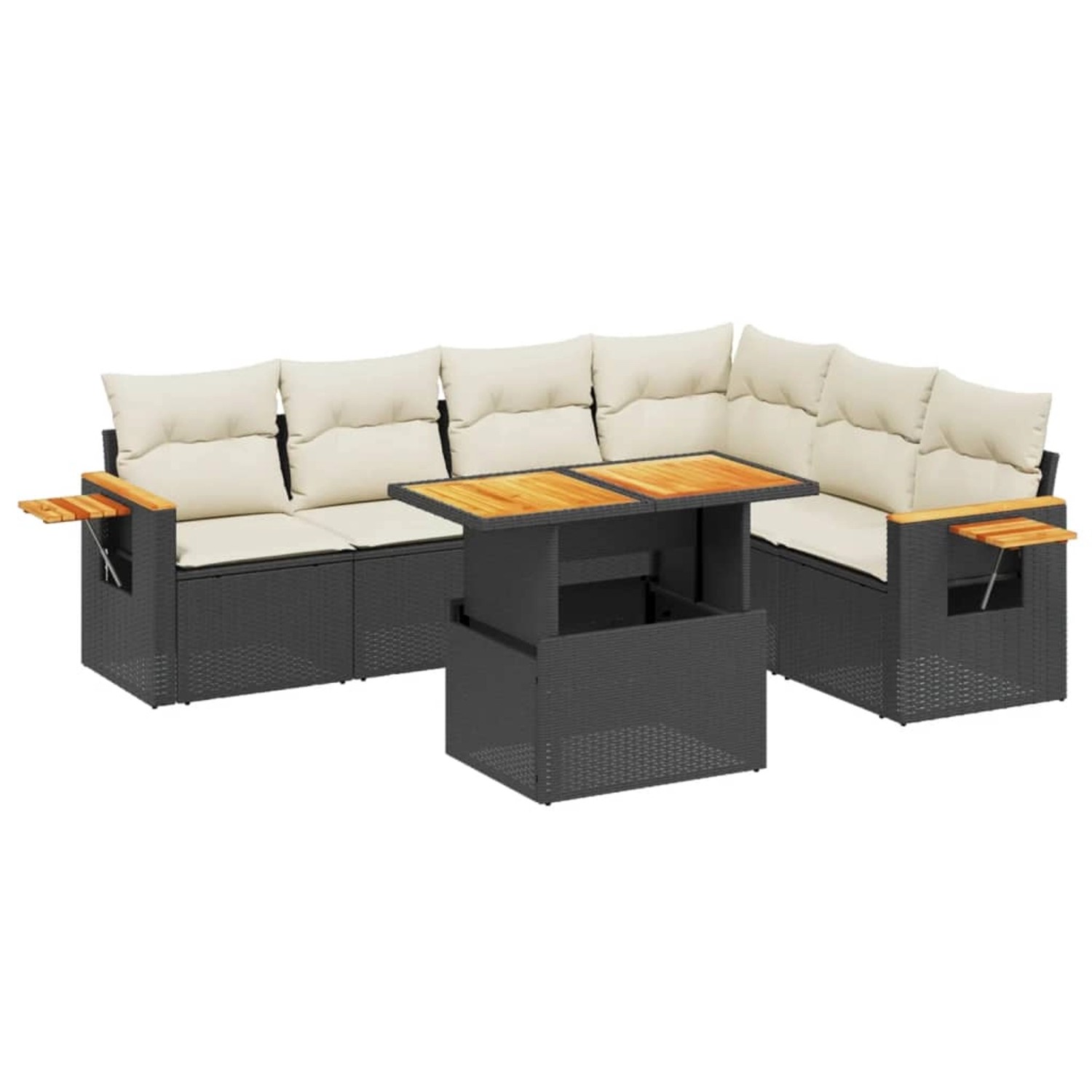 vidaXL 7-Tlg Garten-Sofagarnitur mit Kissen Schwarz Poly Rattan 3273534 günstig online kaufen