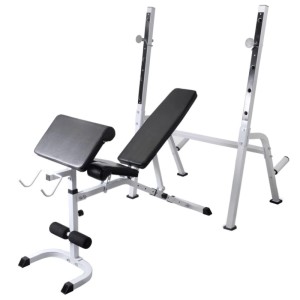 vidaXL Hantelbank mit Ablage und Langhantel und Kurzhantel-Set 120 kg 275376