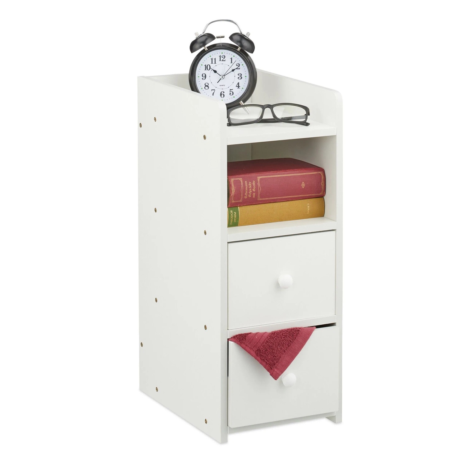 Relaxdays Nachttisch MDF Weiß 1er Set Schmal mit 2 Schubladen 55 cm x 22,5 cm x 34 cm 8,2 kg