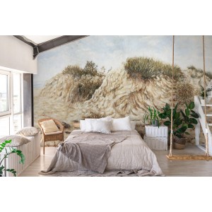Erismann Fototapete Dünengeflüster Beige im Schlafzimmer, sandfarbene Dünenlandschaft.