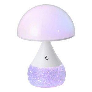Eglo LED-Tischleuchte in Pilzform, weiß/transparent, mit RGB-Licht und funkelndem Glitzerfuß. Touchbedienung.