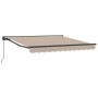 Beige einziehbare Markise 300x250 cm aus Polyester und Metall, mit Kurbelmechanismus für Terrasse.