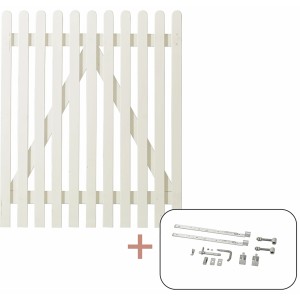 Weißes Gartentor aus Nadelholz im Retro-Design, 100x120 cm, inklusive Beschläge.