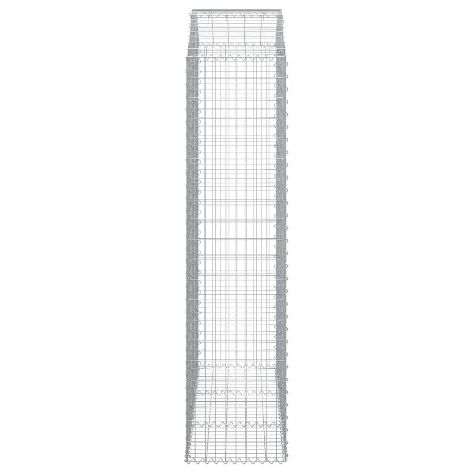 Leere, silberne vidaXL Gabione mit Hochbogen, 150x50x220 cm, aus verzinktem Eisen.