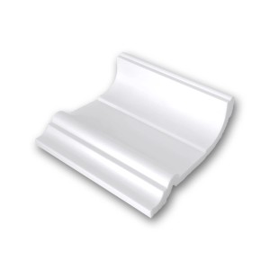 Musterstück einer weißen PROFHOME Eckleiste/Deckenleiste, ca. 10 cm lang.