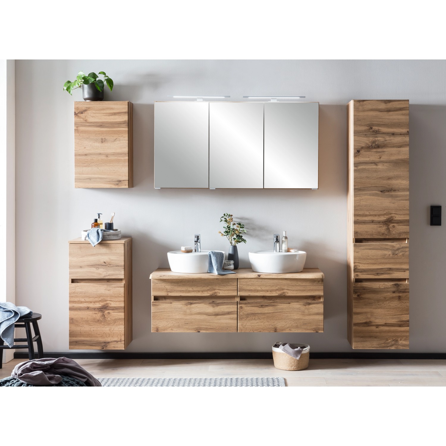 Held Möbel Hängeschrank Trient, 40 cm, Wotaneiche, Bad-Hängeschrank mit Stauraum.