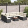 Schwarzes 10-tlg. vidaXL Garten-Sofa-Set aus Poly Rattan mit Kissen für Terrasse und Garten.