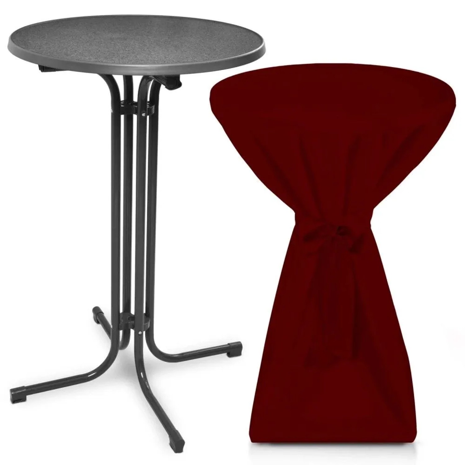 Beautissu Bellini Stehtisch ø 60cm Grau mit Premium Stehtischhusse ø 60cm Bordeaux