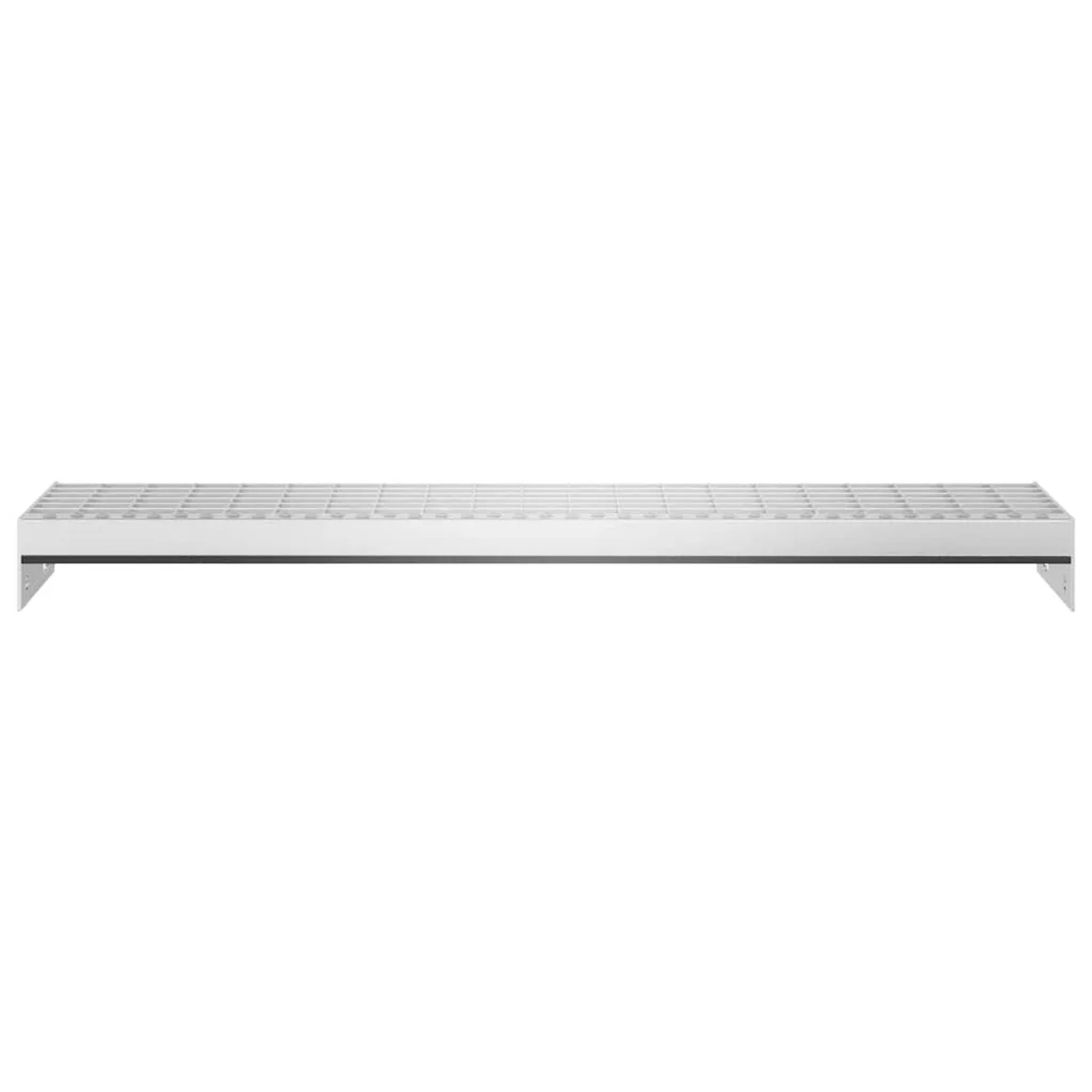 Silberne Gitterroststufe aus verzinktem Stahl, 80x24x7 cm, rutschfest für Treppen und Stufen.