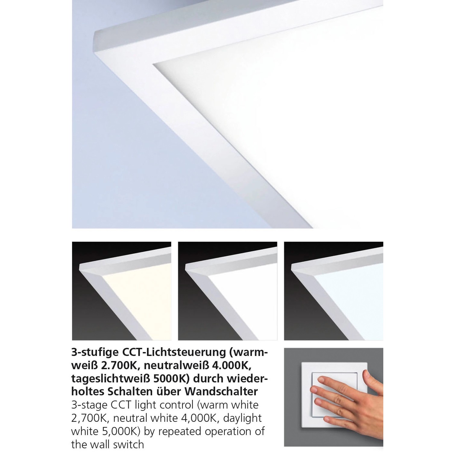 Paul Neuhaus LED-Deckenleuchte Flag, 45x45 cm, Chrom, mit CCT-Lichtsteuerung.