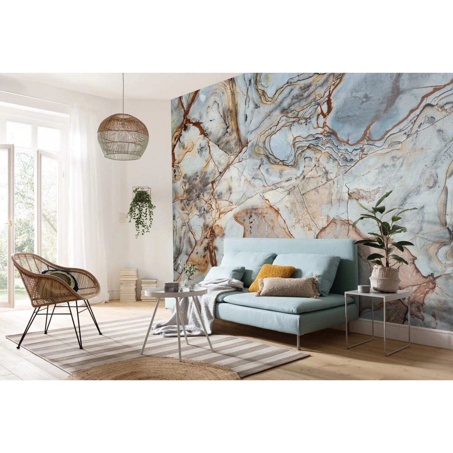 Komar Vlies Fototapete Marble (400x250 cm) im Wohnraum mit Marmor-Optik.