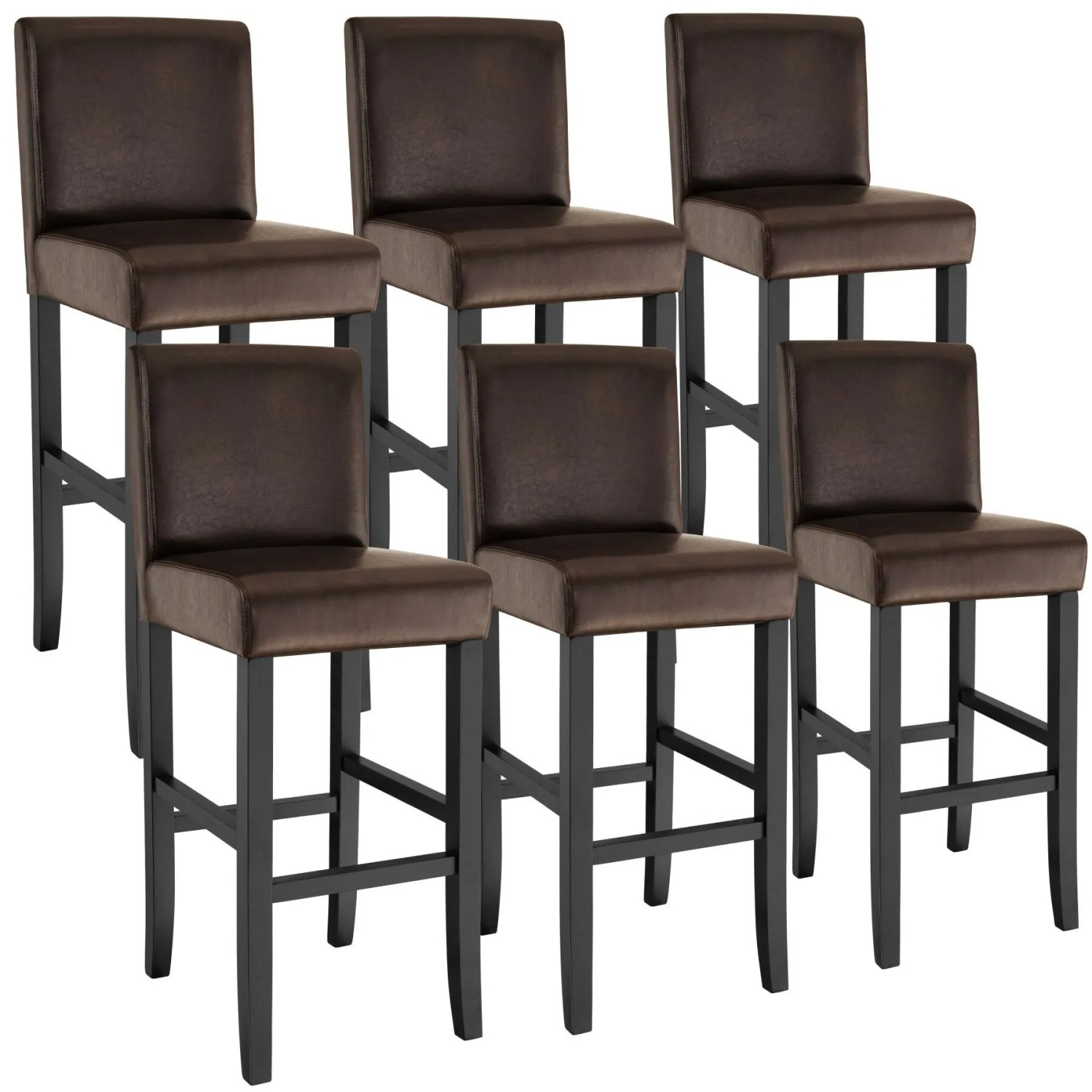 Tectake Barhocker  Gepolstert Mit Rückenlehne Bezug Aus Kunstleder 6Er Set 41 x 40 x 107 cm Braun