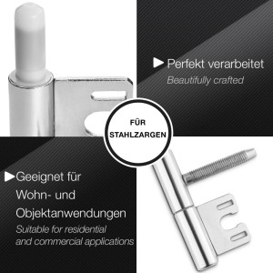 SOTECH 2-teiliges Türband aus vernickeltem Stahl, Ø15 mm, für Stahlzargen. Zeigt die präzise Verarbeitung.