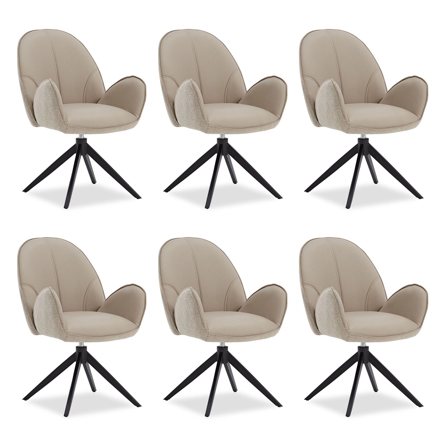 Homestyle4u Polsterstuhl 6er Set Bouclé Leder Beige Drehbar 3074 günstig online kaufen