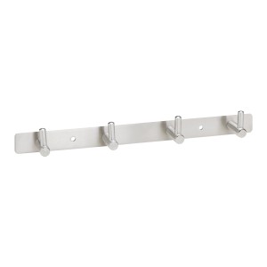 SOTECH Hakenleiste CORA aus gebürstetem Edelstahl mit 4 Haken. Moderne Garderobenleiste für Wandmontage.