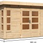 Naturbelassenes Karibu Holz-Gartenhaus Kastberg mit Flachdach, 360x240 cm. Gartenhaus aus Holz mit Fenster und Doppeltür.