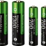 Batterie Ladegerät-Set mit 2 AA und 2 AAA Akkus, grüne NiMH Batterien.