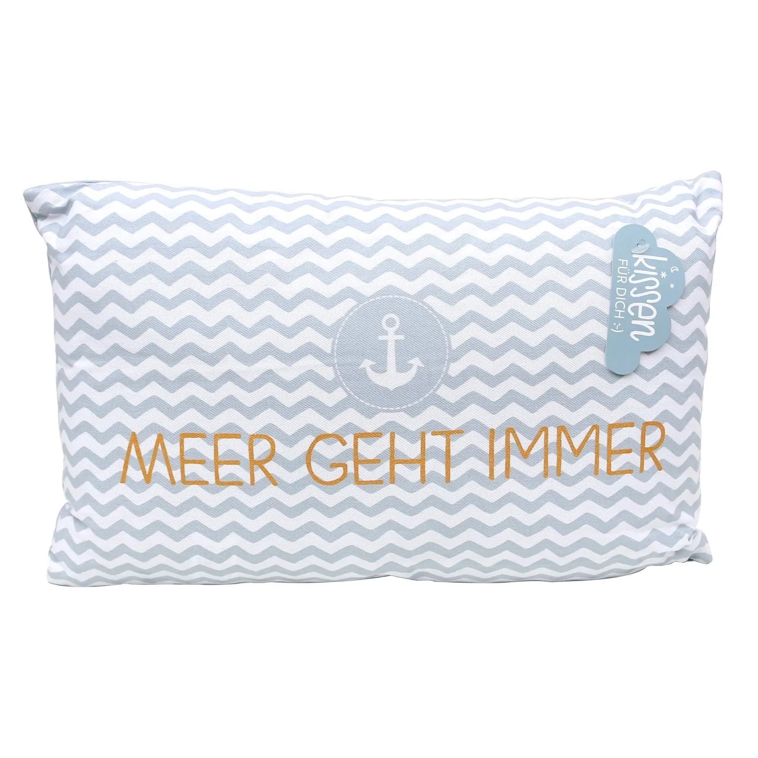 Dekohelden24 Dekokissen Kissen Zierkissen Loungekissen Meer Kissen mit Bezug L/B/H ca 40 x 13 x 23 cm 100% Baumwolle Meer Geht Immer