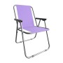 Mojawo Campingstuhl, violett, klappbar, mit silbernem Metallgestell und Armlehnen.