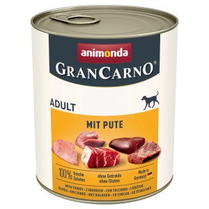 Gran Carno Adult Hunde-Nassfutter mit Pute, 800g Dose. Alleinfutter für Hunde.