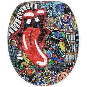 Sanilo WC-Sitz Graffiti: Toilettendeckel aus Holz mit buntem Graffiti-Muster.