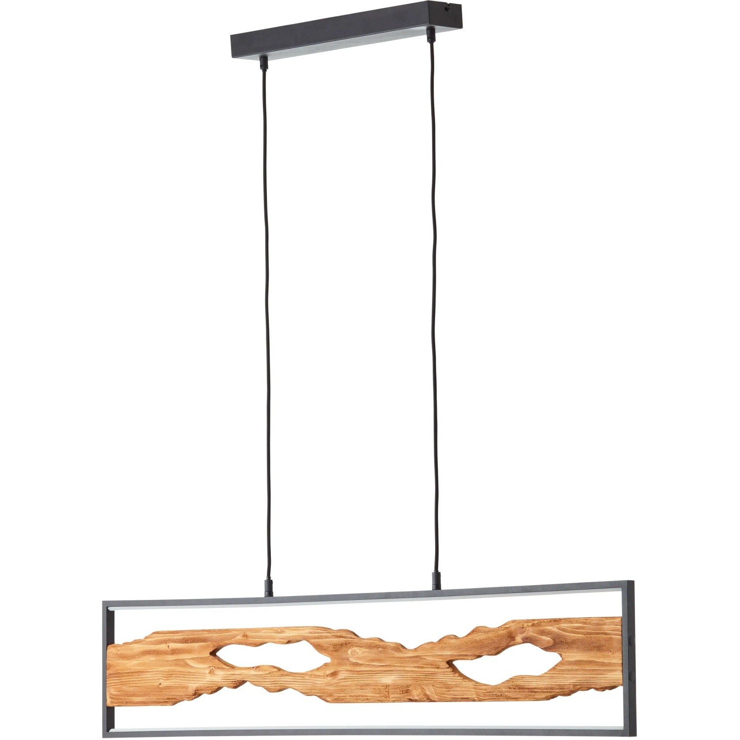 Moderne LED-Pendelleuchte Chaumont, 100 cm, in Schwarz und Holz für den Innenbereich.