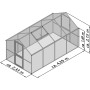 KGT Gewächshaus Alu blank 10 m² mit Tür und Dachfenster, Maße eingezeichnet.