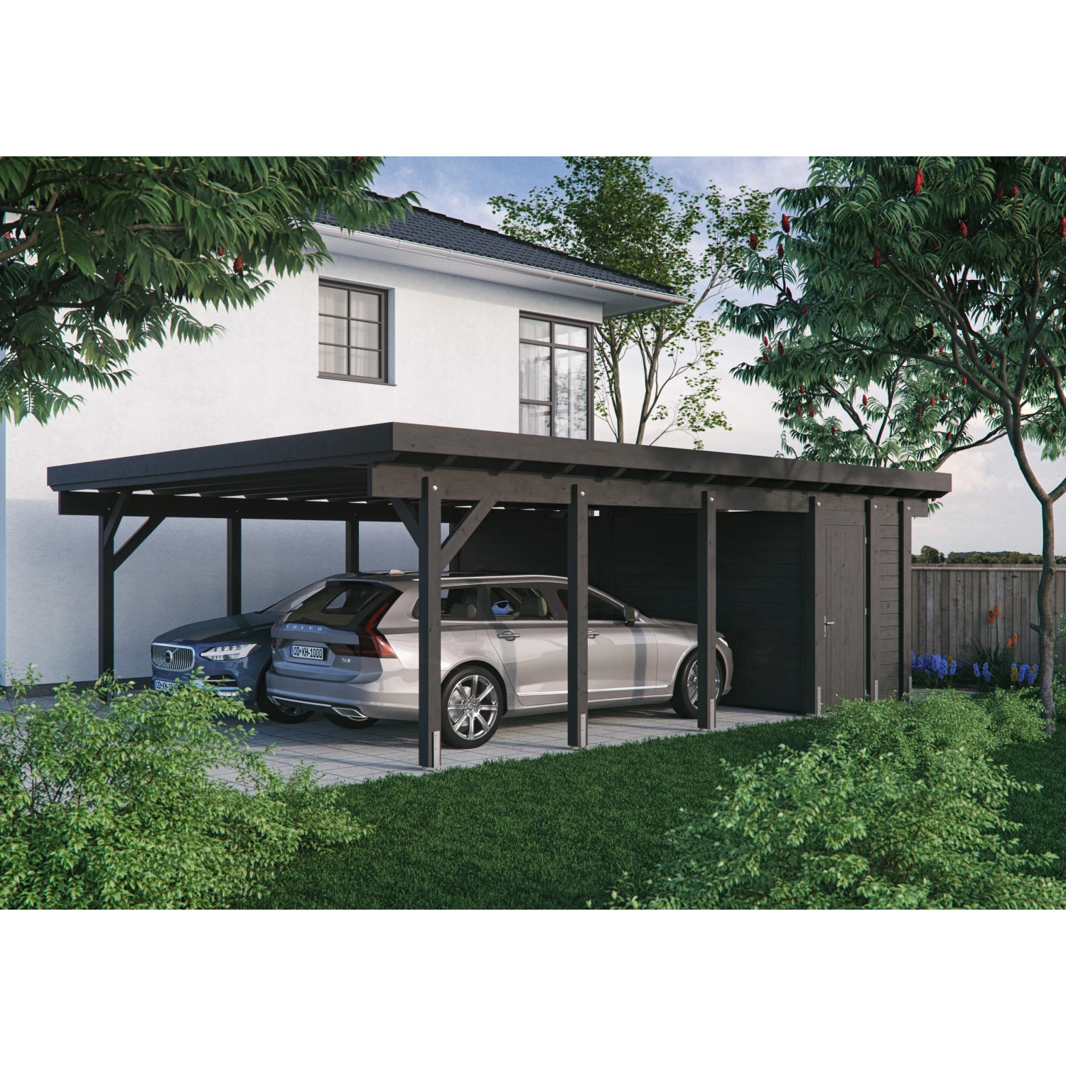 Kiehn-Holz Geräteraum für Doppelcarport KH 331 Anthrazit 174 cm x 585 cm