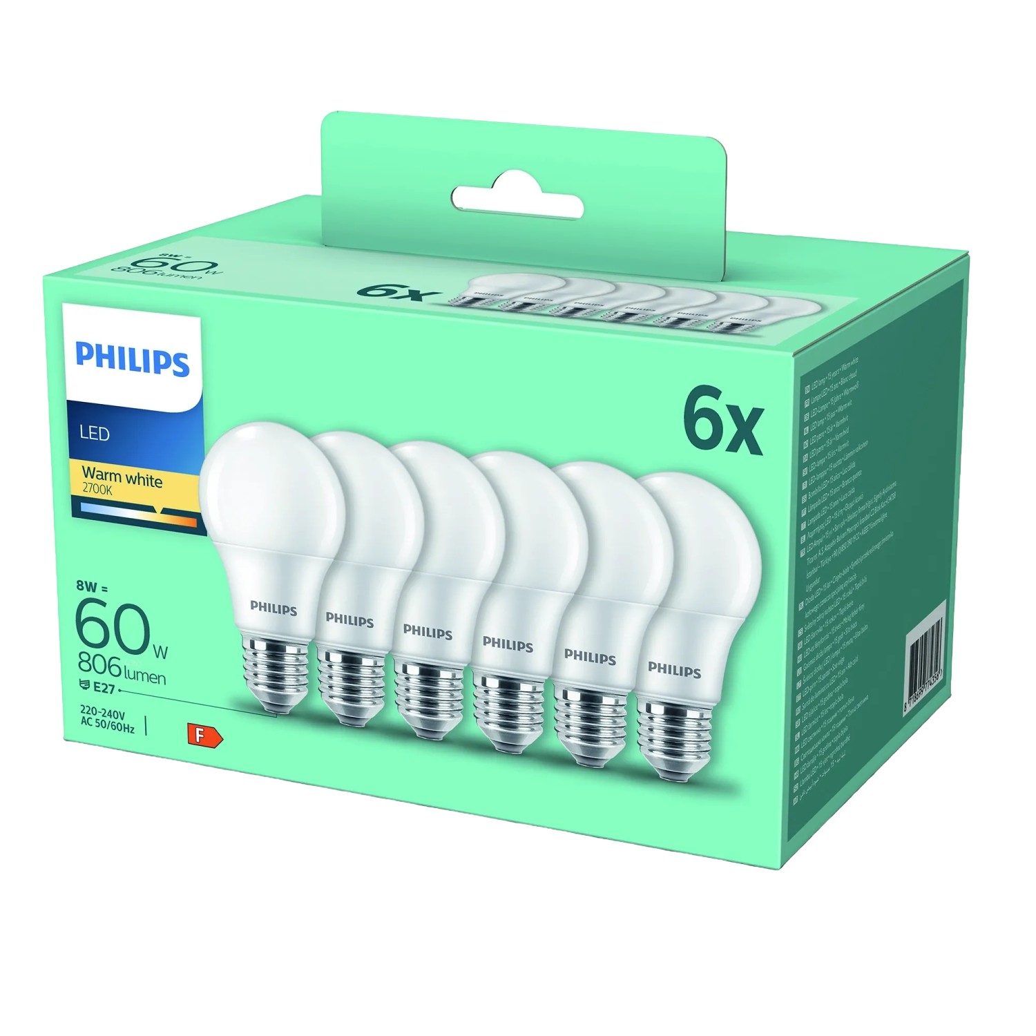 Philips Leuchtmittel E27 Glühlampenform A60 2.700 K 806,m 8 W 6er Set