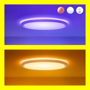 Weiße WiZ SuperSlim LED Deckenleuchte, dimmbar, mit Farbwechsel und verschiedenen Lichtszenen.