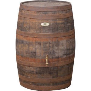 Gebürstete Regentonne aus originalem Whiskyfass (Ø 60) mit Wasserhahn.