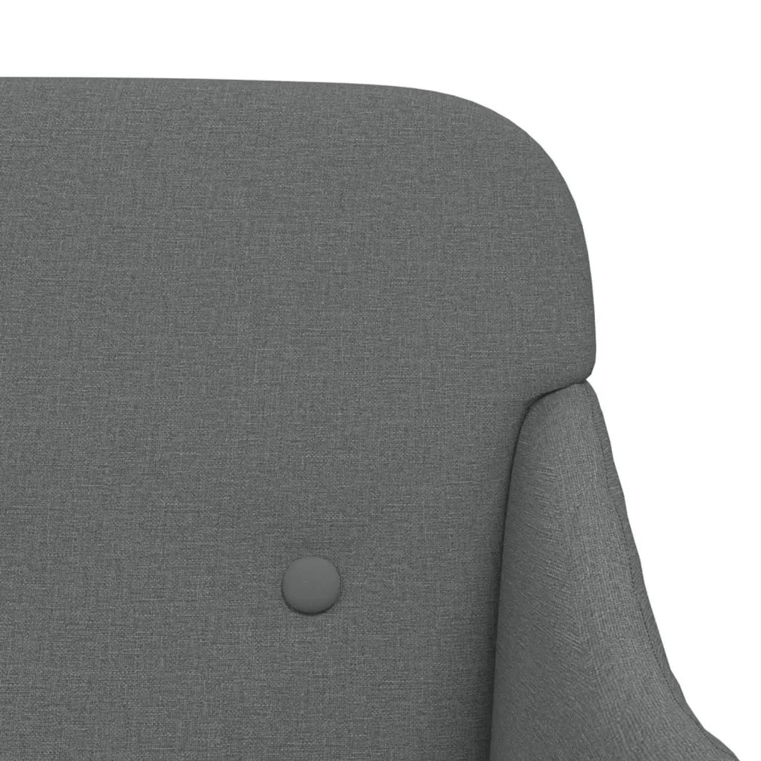 Dunkelgraue vidaXL Sitzbank aus Stoff, Detail der gepolsterten Rückenlehne mit Knopf und Armlehne.
