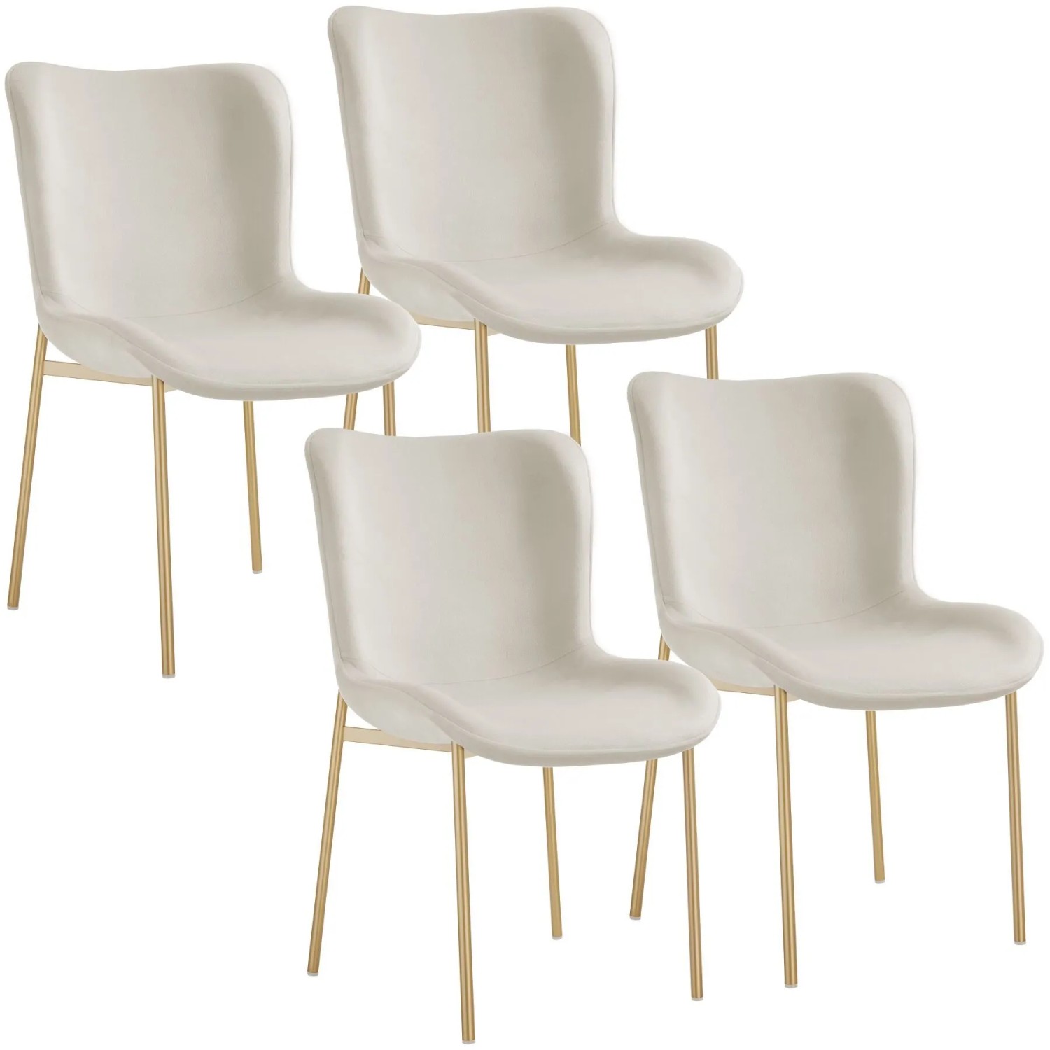 Tectake Polsterstuhl  Tessa Ergonomische Form Mit Hoher Rückenlehne Schlanke Stahlbeine 4Er Set 62 x 54 x 90 cm Samtoptik Beige Gold