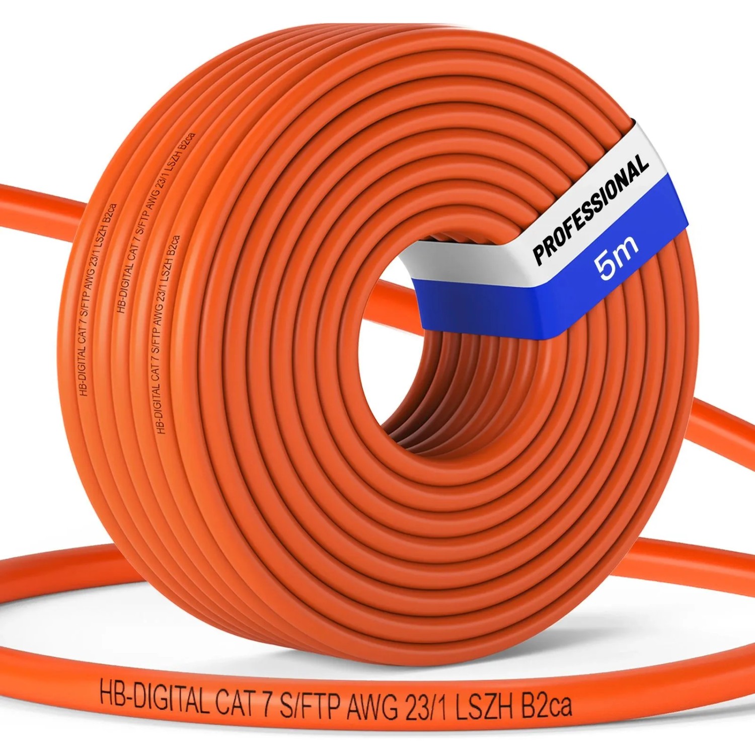 hb-digital CAT 7 Netzwerkkabel 5m PRO S/FTP PiMF AWG23/1 LSZH B2ca GHMT Zertifiziert PoE++