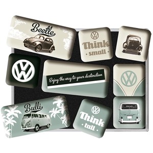 Nostalgic-Art Magnet-Set VW Think Tall & Small mit 9 bunten Magneten mit VW Motiven.