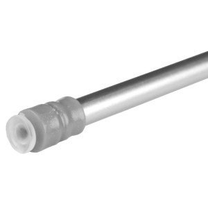 Detailaufnahme: Bestlivings Klemmstange in Silber mit Schraubtechnik und transparentem Gummipuffer.