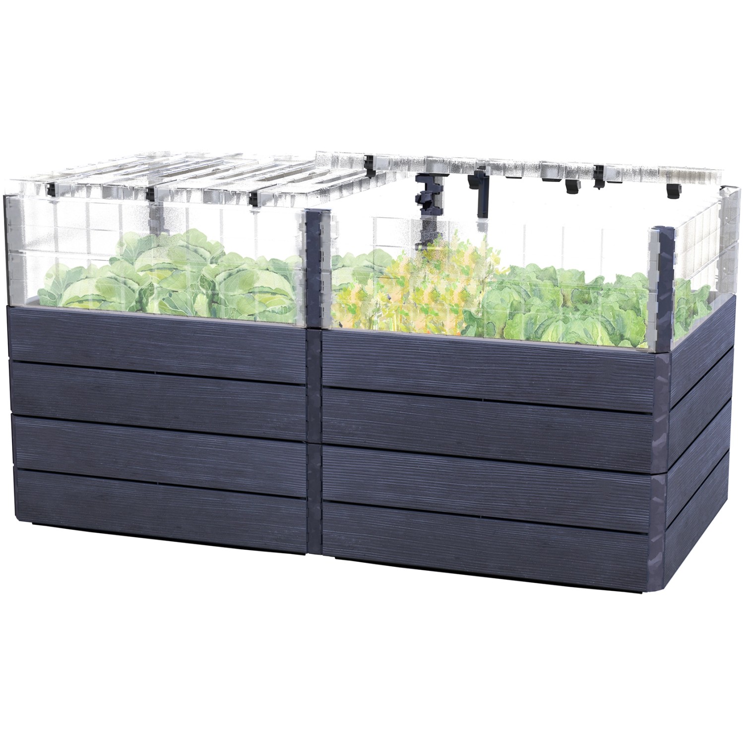 Garantia Hochbeet-System 2 L Turbo Plus Ergo Quadro 80 cm x 160 cm x 80 cm Wood