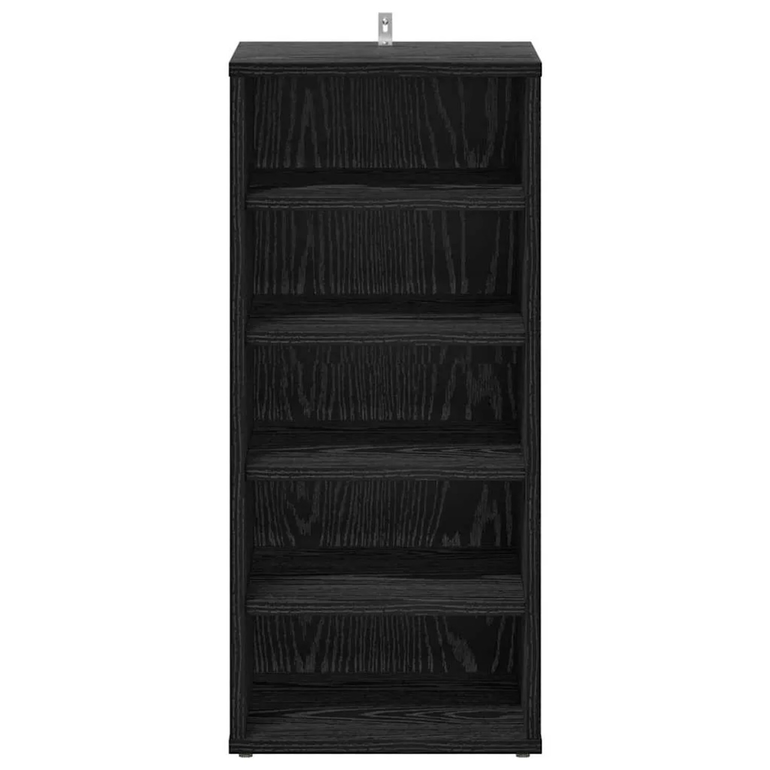 Hoher, schmaler vidaXL Schuhschrank in schwarzer Eiche, matt, aus Holzwerkstoff mit 5 Fächern. Ideal für Schuhaufbewahrung.