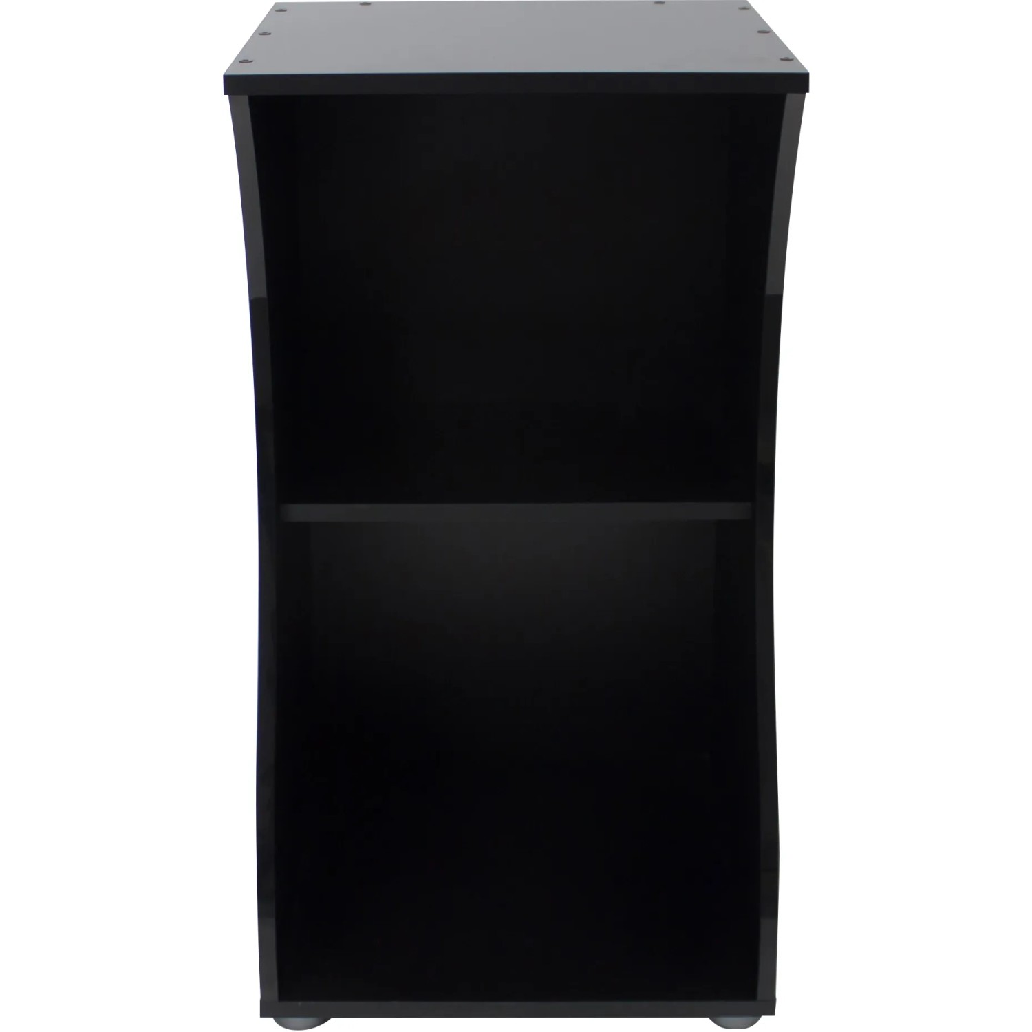 Schwarzer Fluval Aquariumunterschrank Flex für 57 l Aquarium mit zwei Ablagefächern.
