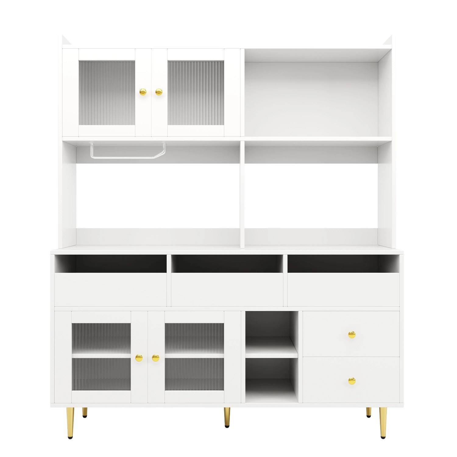 Merax Esszimmerschrank 145x39x171 cm Weiß Chambray Glastüren Weinregal Gold