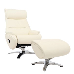 MCW Relaxsessel K98 mit Hocker, creme-weiß, Leder/Kunstleder, drehbar und verstellbar.