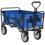 Blauer Outsunny Bollerwagen, faltbar, mit 360-Grad-Rädern für Camping & Freizeit.