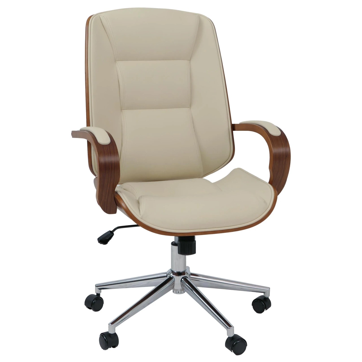 MCW Bürostuhl O83 Kunstleder Bugholz MVG-zertifiziert Walnuss-Optik Creme